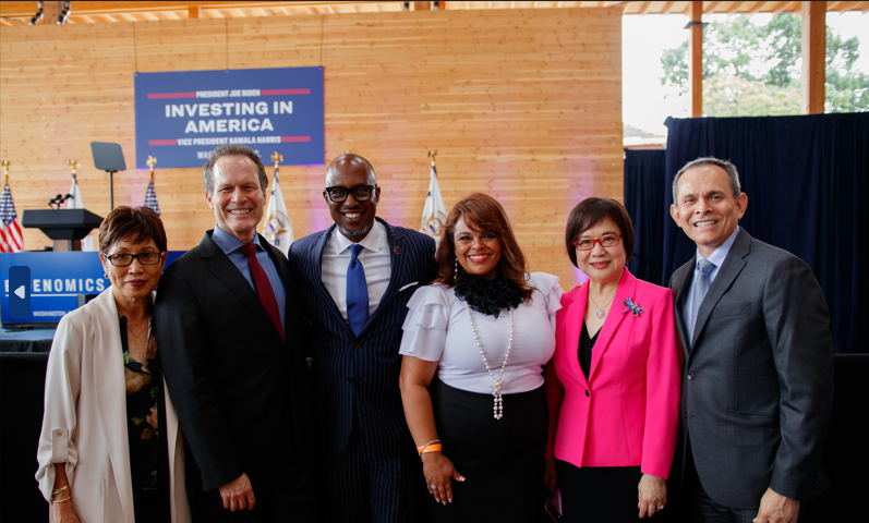 In Photo: Unknown, Ron Busby Sr.; Jessica Cavazos Sworn, Deputy Under Secretary of Commerce for Minority Business Development; Chiling Tong, President & CEO, National ACE; Unknown; Unknown